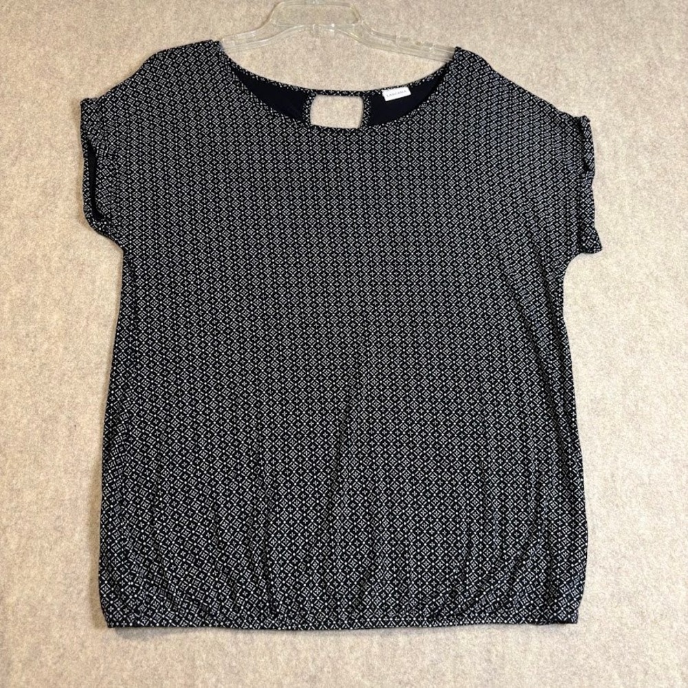 Lascana Blouse Womens 8/10 Black Viscose Geometric Keyhole Bubble Hem Top Trendy